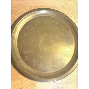 Brass Engraved Floral Plate Platter 12" round pre-owned